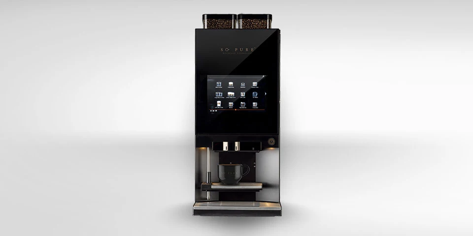 So Pure Platinum Espresso Double Bean Surface commercial coffee machine – dual-bean espresso system with Swiss grinder, ideal for hospitality and offices