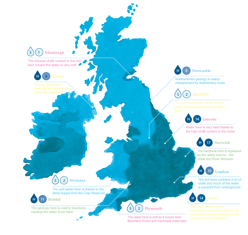 Uk Water map for the best So Pure coffee machine use BRITA 